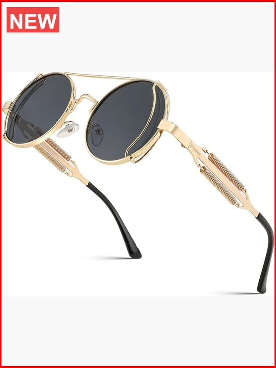 Retro Steampunk Gothic Round Metal Frame Aviator Sunglasses